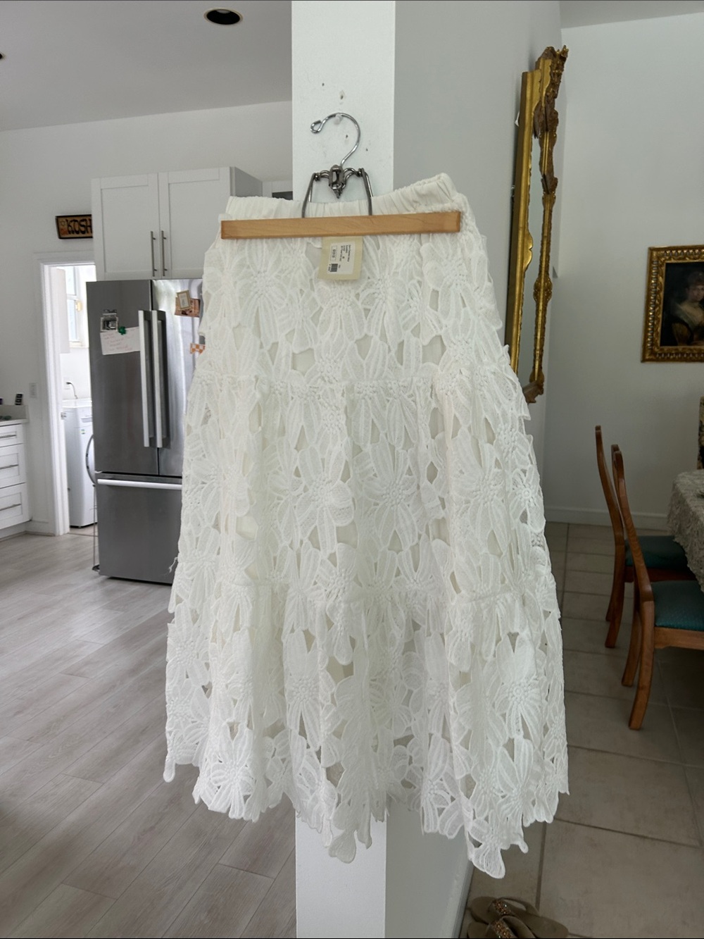 White Floral Lace A-Line Midi Skirt — Unknown Brand